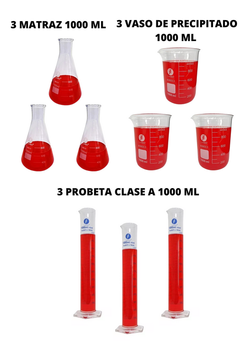 Juego De 9 Piezas Matraz, Vaso Y Probeta 1000Ml Jf Lhabo ID-2408017