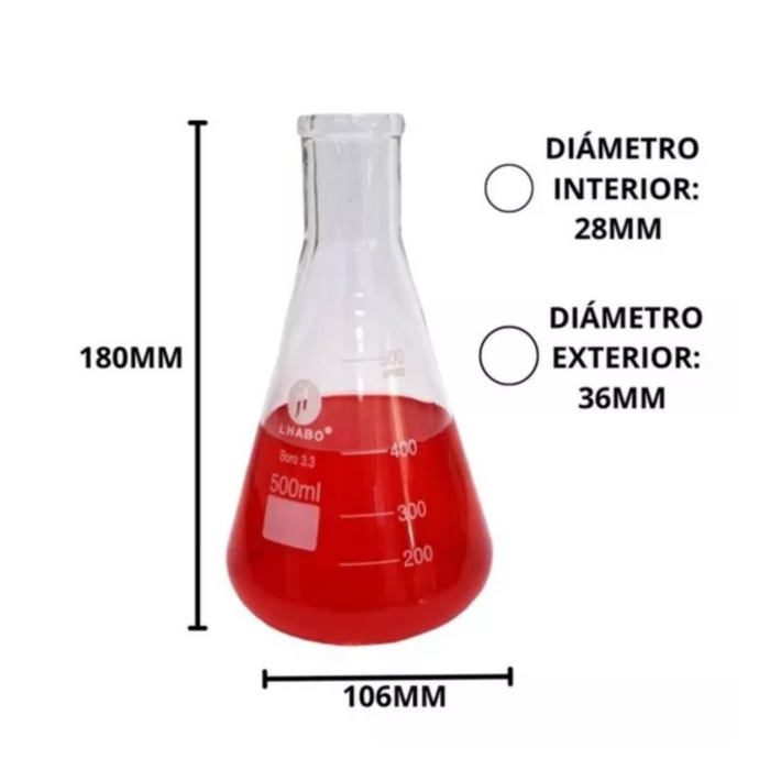 1214-500 - Matraz Erlenmeyer 500 Ml Vidrio Paq C/4 ID-5421