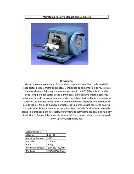 Microtomo Rotativo Manual Rmt-30 Radical ID-2028814