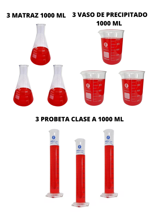 Jmvp1000 - Juego De 9 Piezas Matraz, Vaso Y Probeta 1000Ml ID-6490