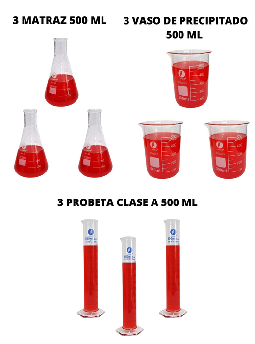 Jmvp500 - Juego De 9 Piezas Matraz, Vaso Y Probeta 500Ml ID-6497