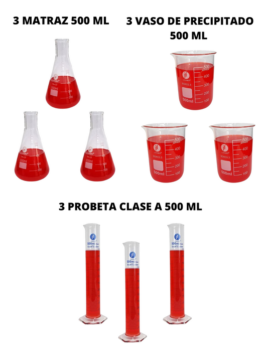 Juego De 9 Piezas Matraz, Vaso Y Probeta 500Ml Jf Lhabo ID-2407995