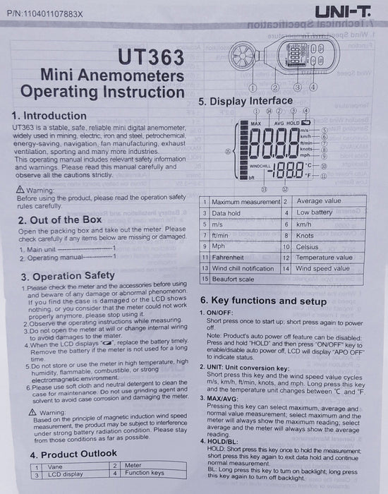 Anemometro Medidor De Viento Aire Uni-T ID-1536280