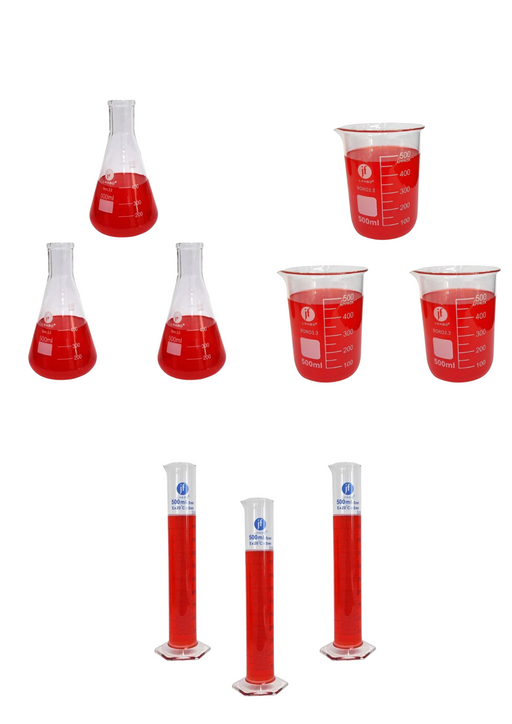 Jmvp500 - Juego De 9 Piezas Matraz, Vaso Y Probeta 500Ml ID-6498