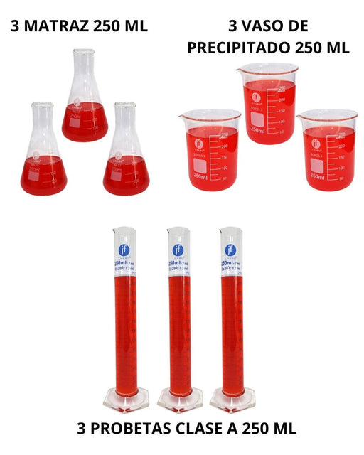 Jmvp250 - Juego De 9 Piezas Matraz, Vaso Y Probeta 250Ml ID-6494